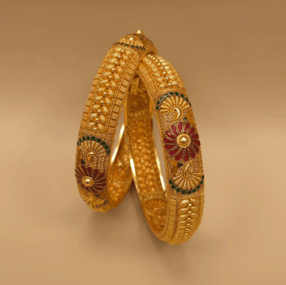 Handcrafted 22K Royal Gold Kada Bangles (Pair) view 2