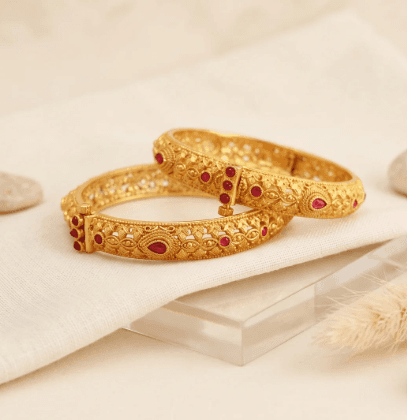 Handcrafted 22K Royal Gold Kada Bangles (Pair) view 3